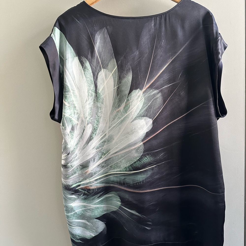 Ted Baker Black Top with Green Feather Design